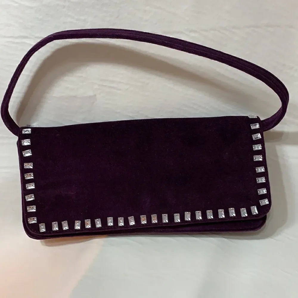 Victoria’s Secret Sexy Purple Velvet Clutch Rhinestone Gem Studded Women’s Purse